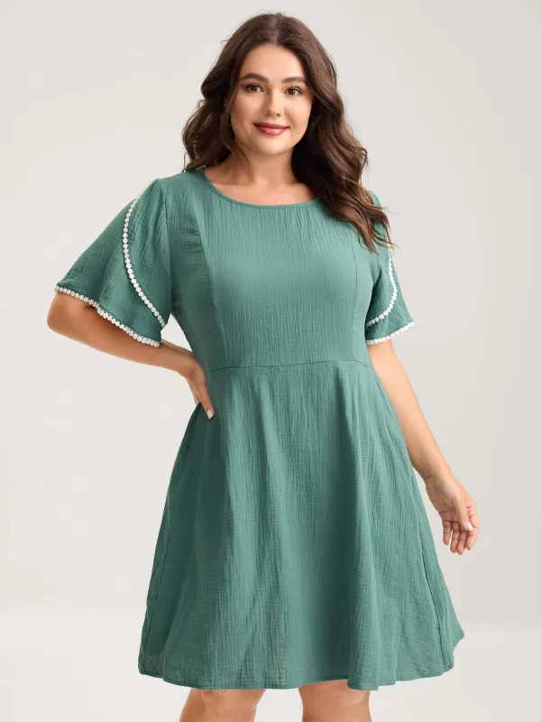 Pure Cotton Textured Lace Trim Midi Dress sold by Bloomchic