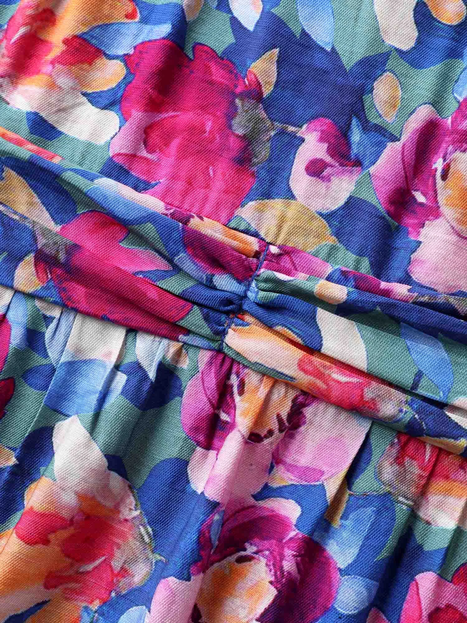 Color Block Floral Shirred Waist Midi Dress sold by Bloomchic product image thumbnail 5