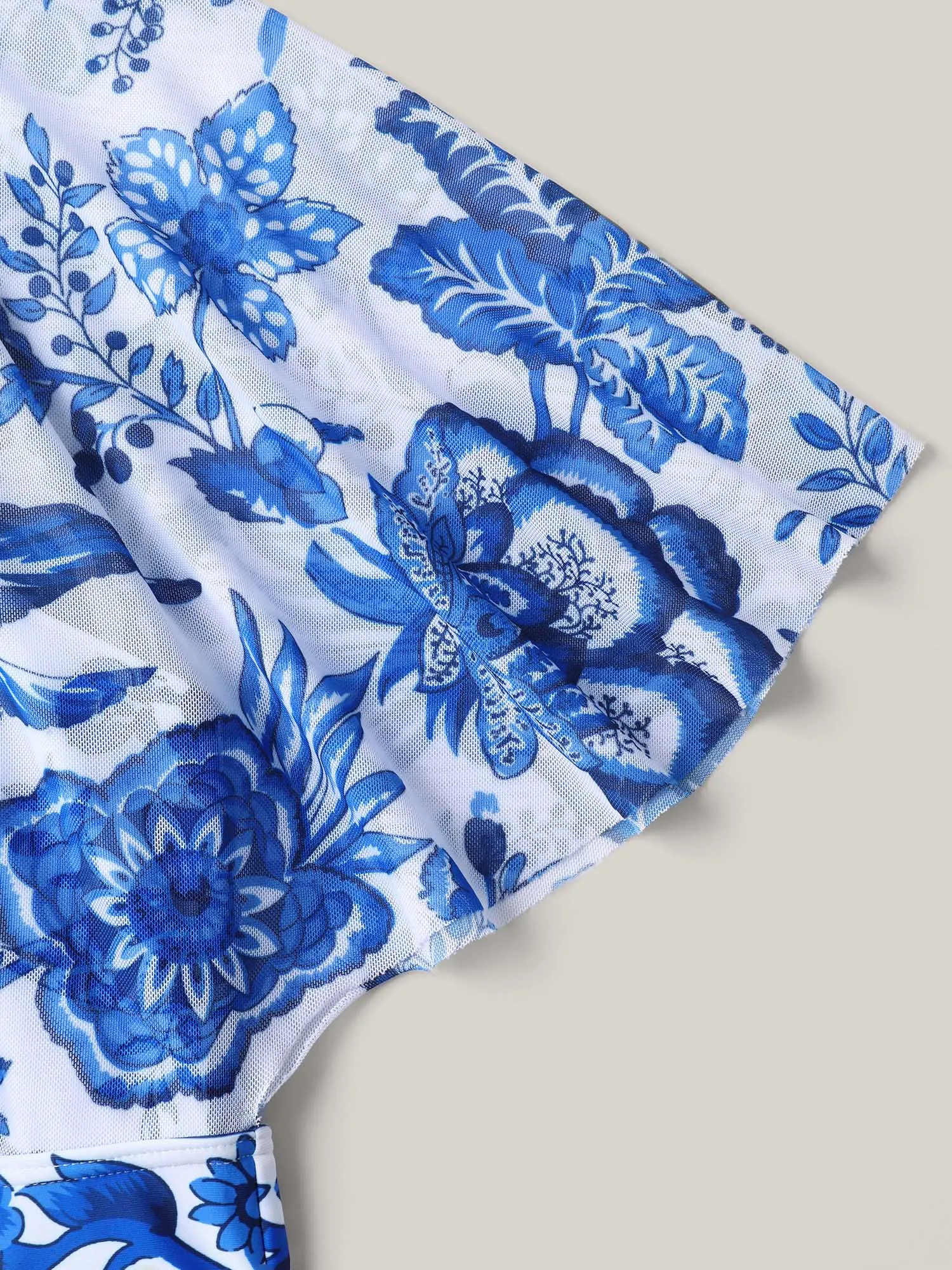 Ruched Sheer Floral One-Piece Swimsuit sold by Bloomchic product image thumbnail 5