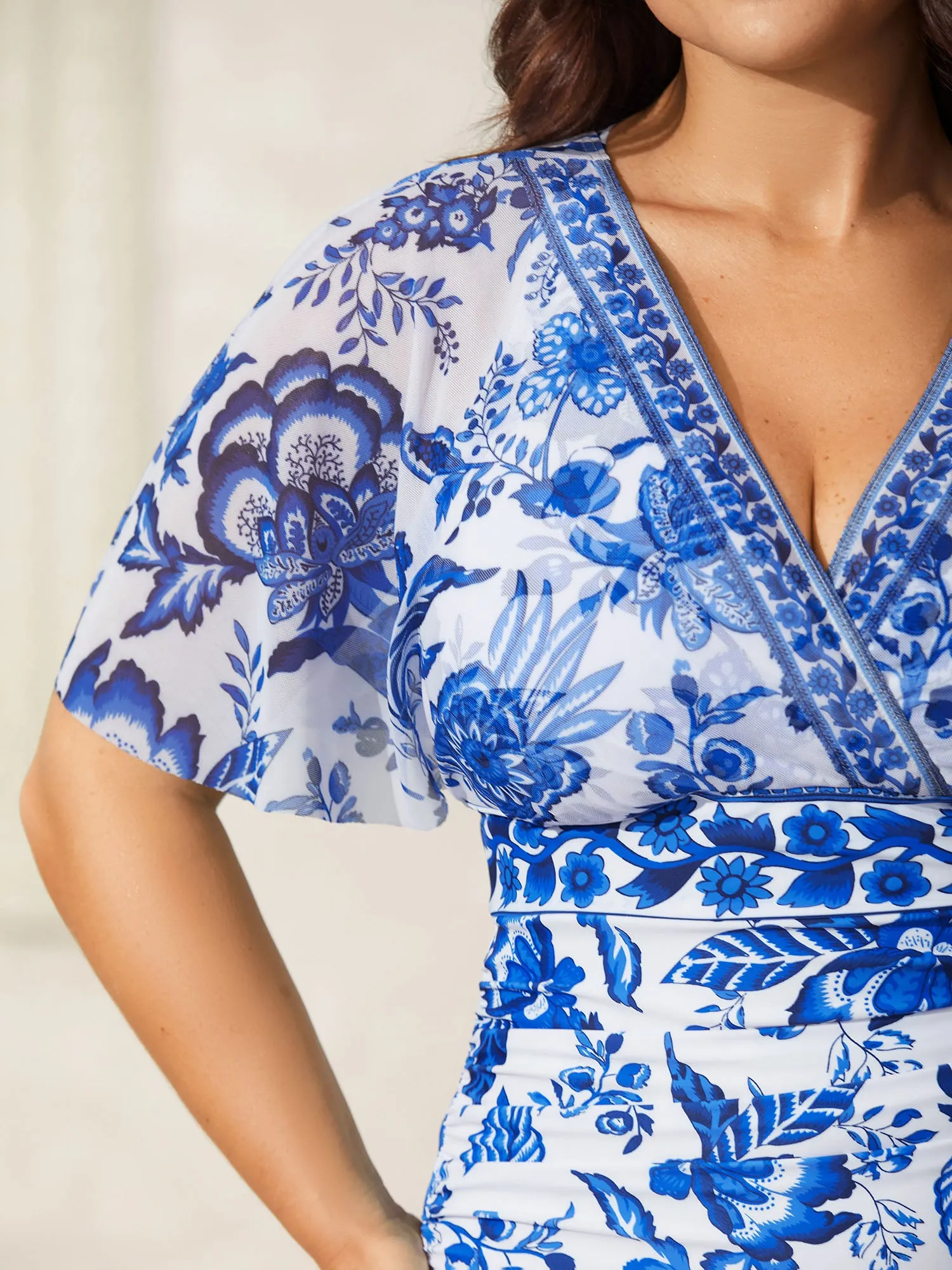 Ruched Sheer Floral One-Piece Swimsuit sold by Bloomchic product image thumbnail 4