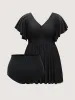 Ruffled Sleeve Fit and Flare Swim Dress sold by Bloomchic
