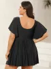 Ruffled Sleeve Fit and Flare Swim Dress sold by Bloomchic