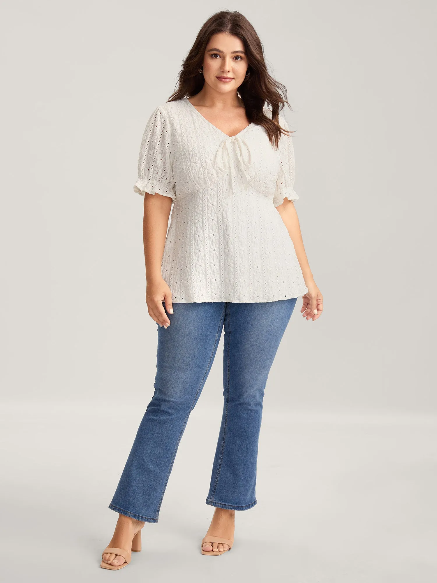 Textured Eyelet Embroidered Solid Blouse sold by Bloomchic product image thumbnail 3