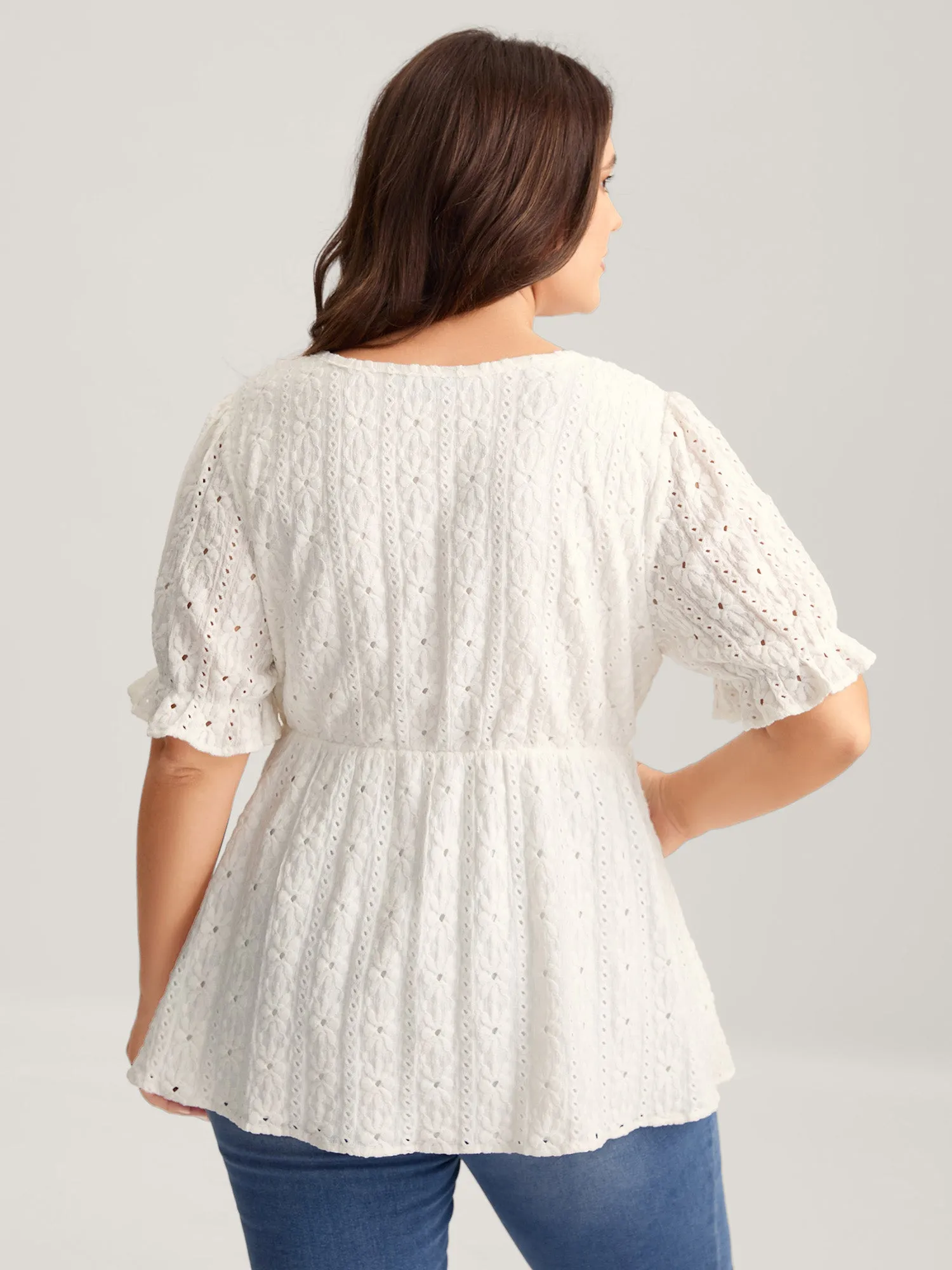 Textured Eyelet Embroidered Solid Blouse sold by Bloomchic product image thumbnail 4