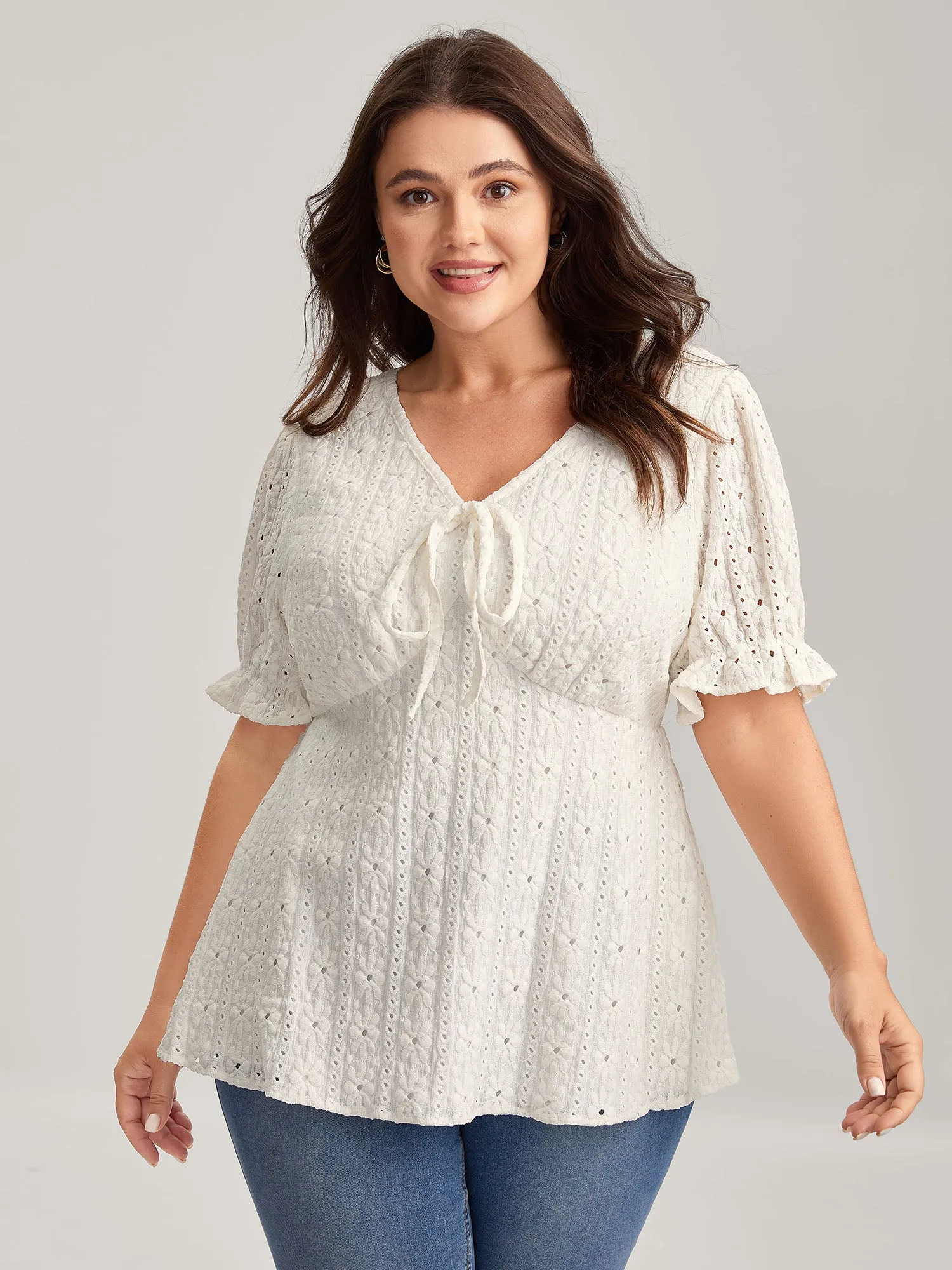 Textured Eyelet Embroidered Solid Blouse sold by Bloomchic product image thumbnail 2