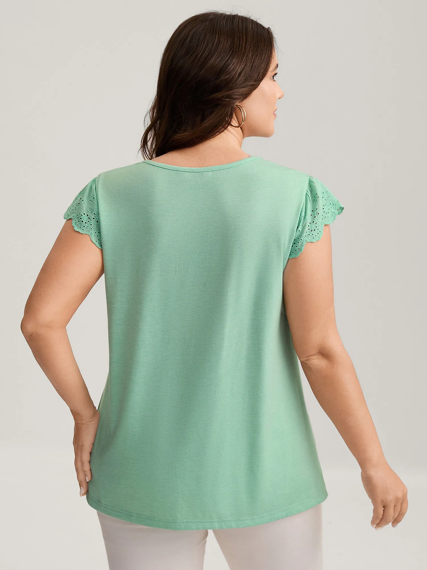 Webbed Lace V-Neck Solid T-Shirt sold by Bloomchic product image thumbnail 4