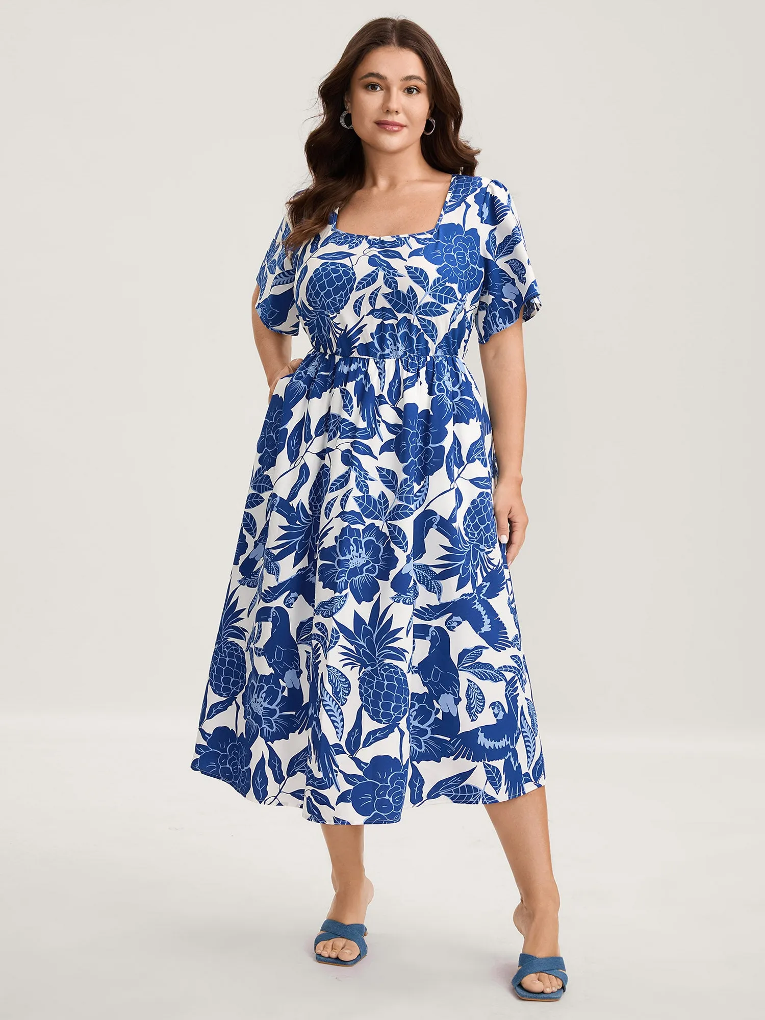 Large Floral Print Pockets Midi Dress sold by Bloomchic product image thumbnail 3
