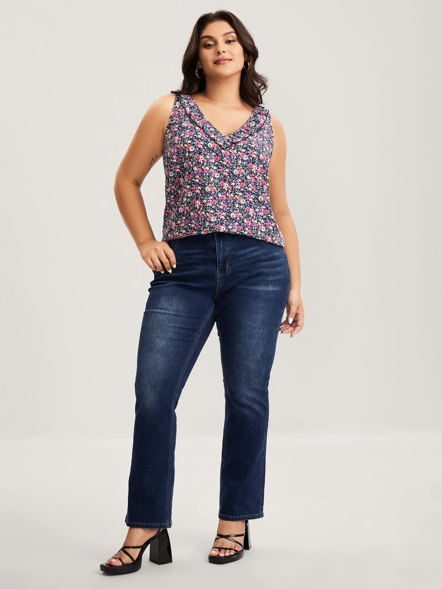 Floral Print Lotus Neck Tank Top sold by Bloomchic product image thumbnail 3