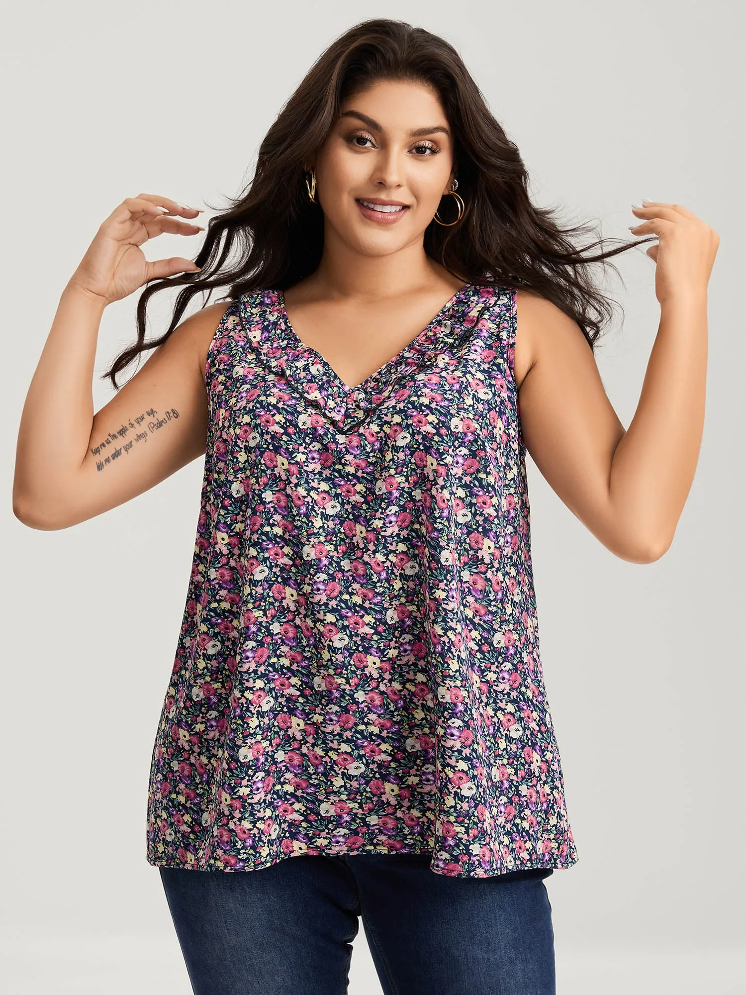 Floral Print Lotus Neck Tank Top sold by Bloomchic