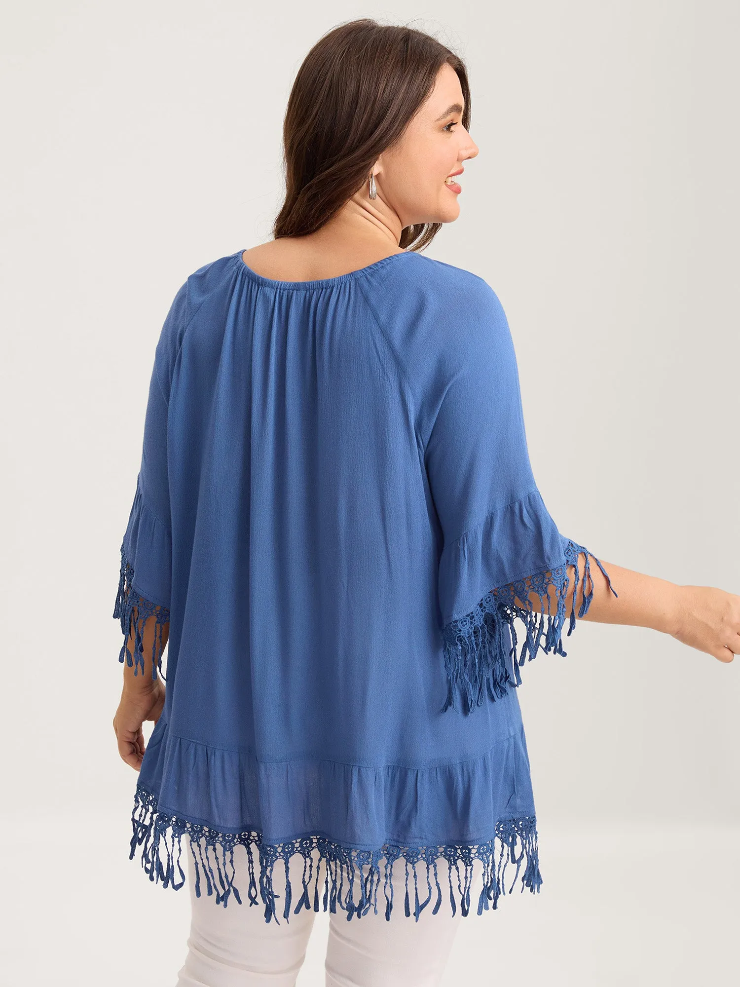 Rayon Lace Trim Solid Relaxed Blouse sold by Bloomchic product image thumbnail 3