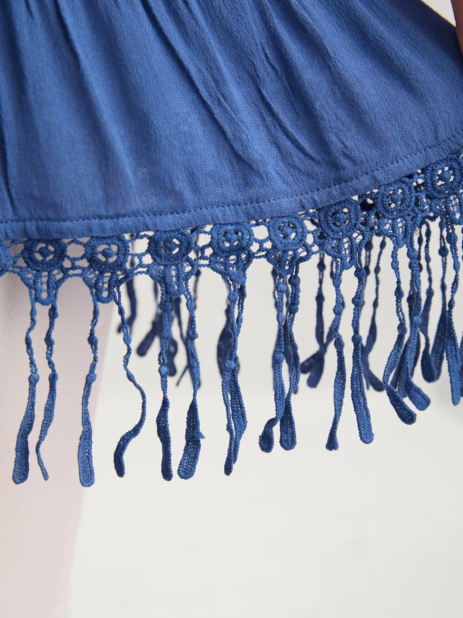 Rayon Lace Trim Solid Relaxed Blouse sold by Bloomchic product image thumbnail 4