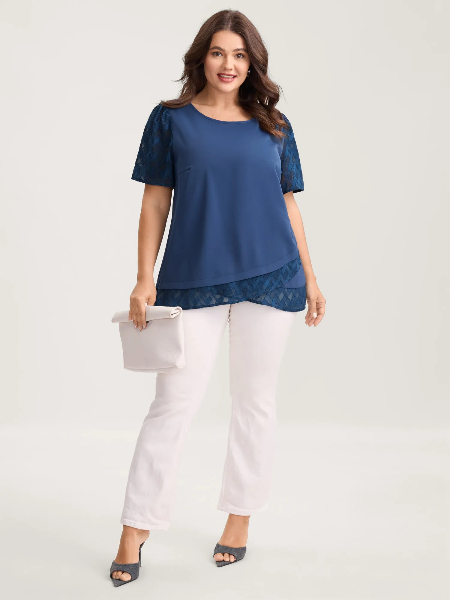 Textured Overlap Hem Sheer Blouse sold by Bloomchic product image thumbnail 3