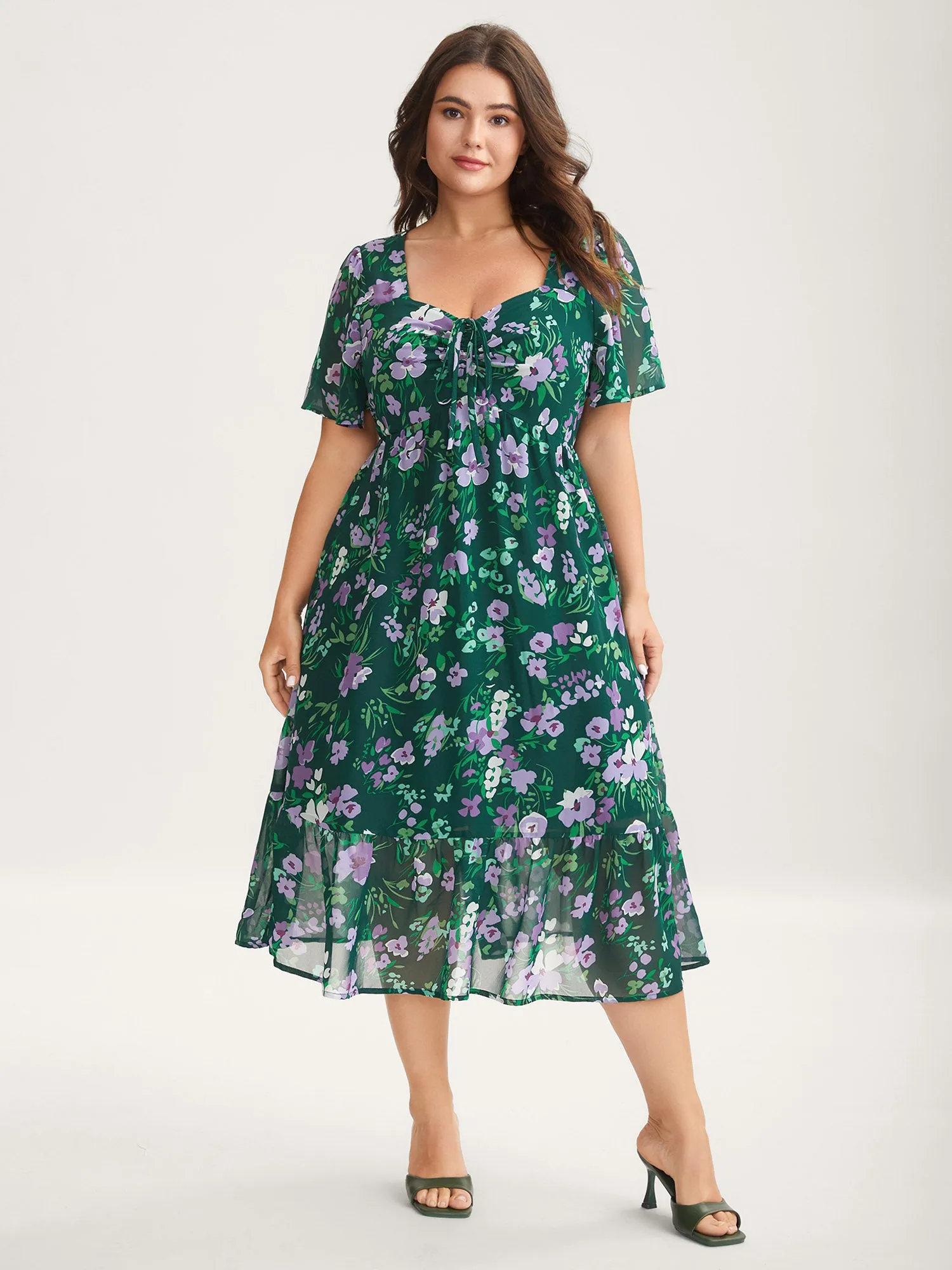 Floral Chiffon Ruched Drawstring Midi Dress sold by Bloomchic product image thumbnail 3