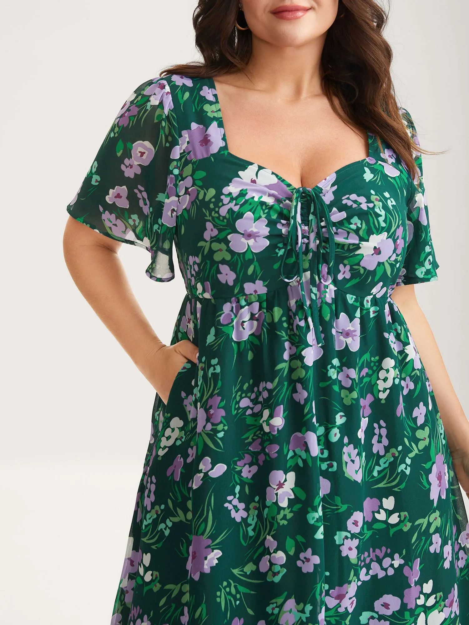 Floral Chiffon Ruched Drawstring Midi Dress sold by Bloomchic product image thumbnail 2