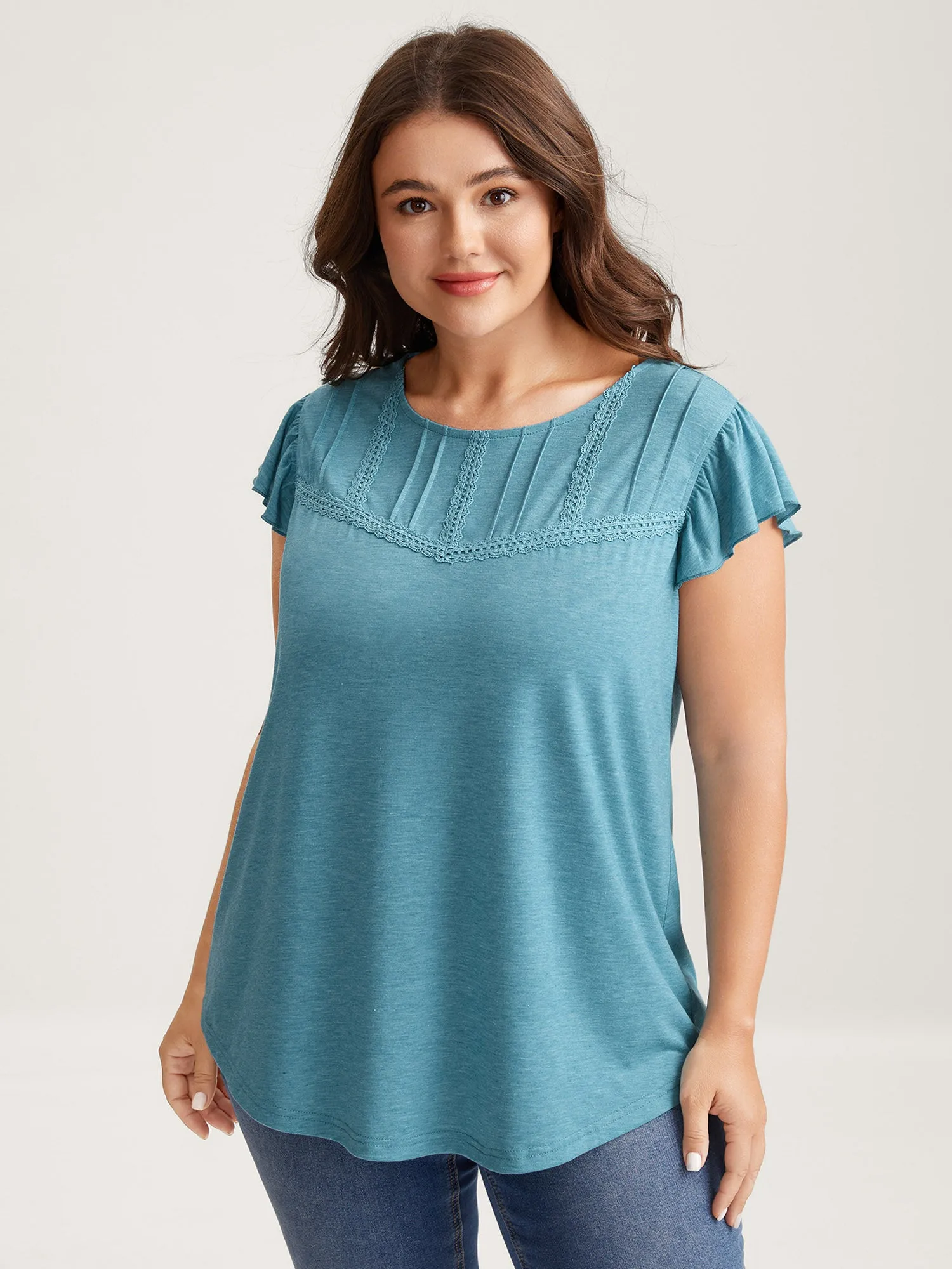 Lace Toothpick Pleat Solid Top sold by Bloomchic