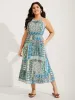 Boho Print Halter Neck Pockets Midi Dress sold by Bloomchic