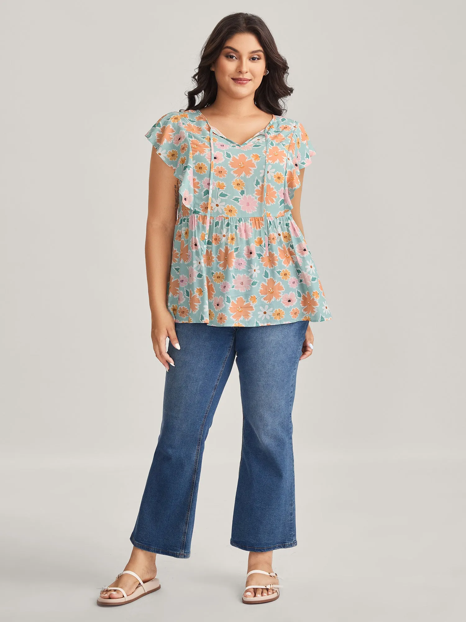 Floral Print Ruffled Sleeve Blouse sold by Bloomchic product image thumbnail 3
