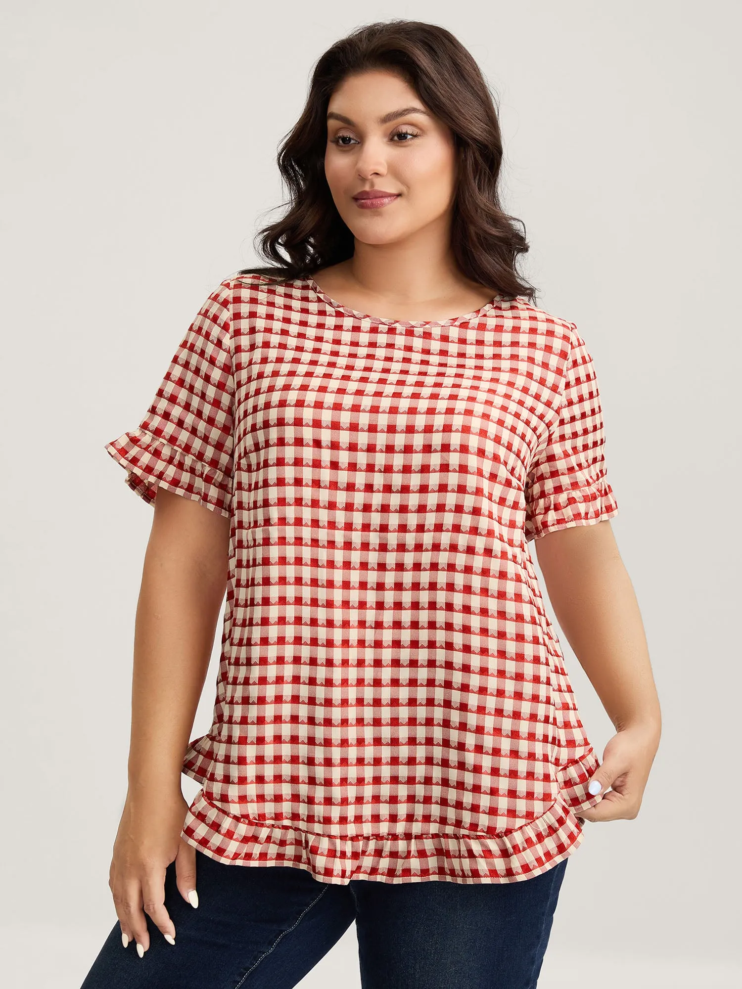 Gingham Print Button Back Blouse sold by Bloomchic product image thumbnail 2