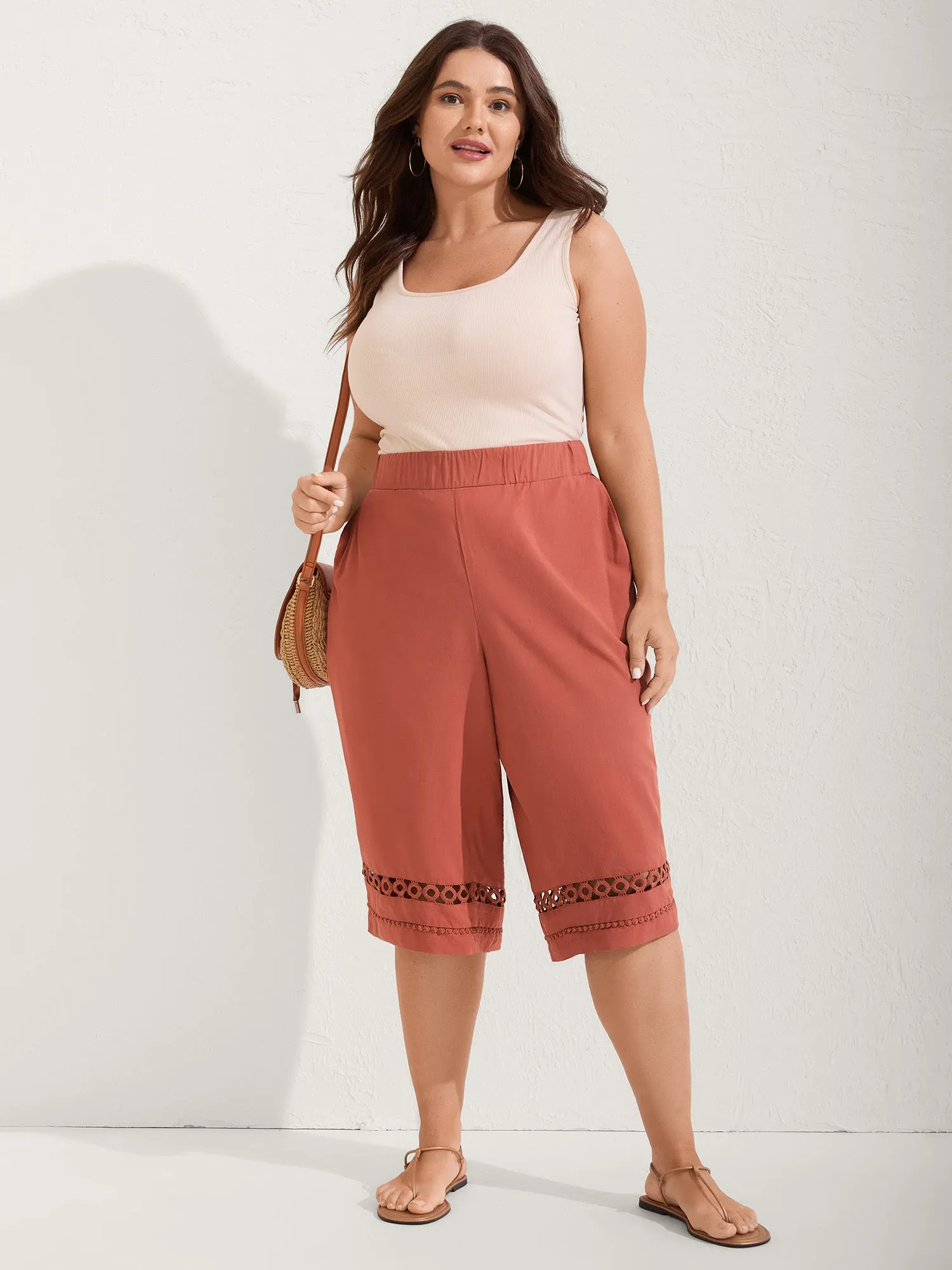 Lace Trim Plain Straight-Leg Pants sold by Bloomchic