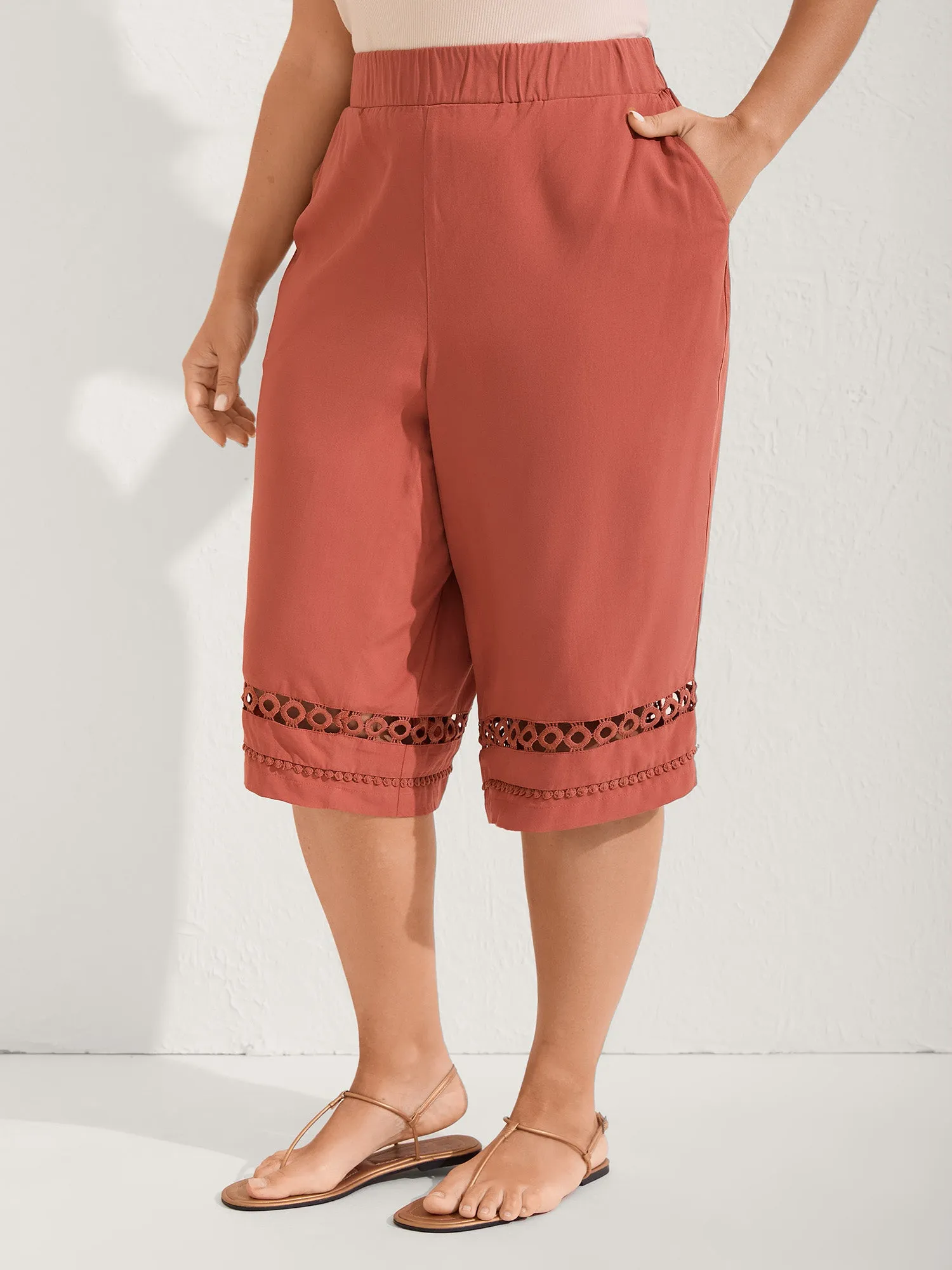 Lace Trim Plain Straight-Leg Pants sold by Bloomchic product image thumbnail 2