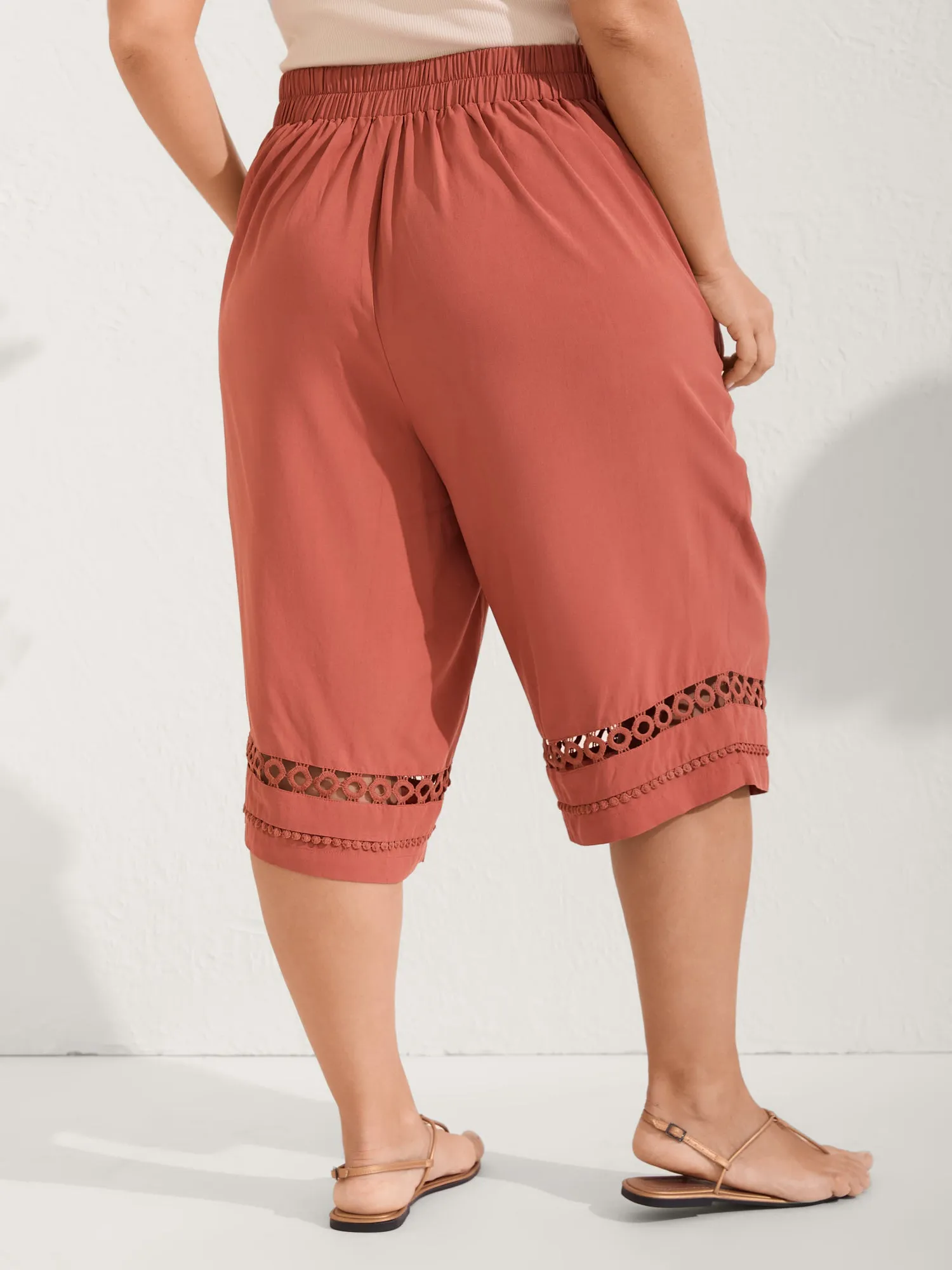 Lace Trim Plain Straight-Leg Pants sold by Bloomchic product image thumbnail 4