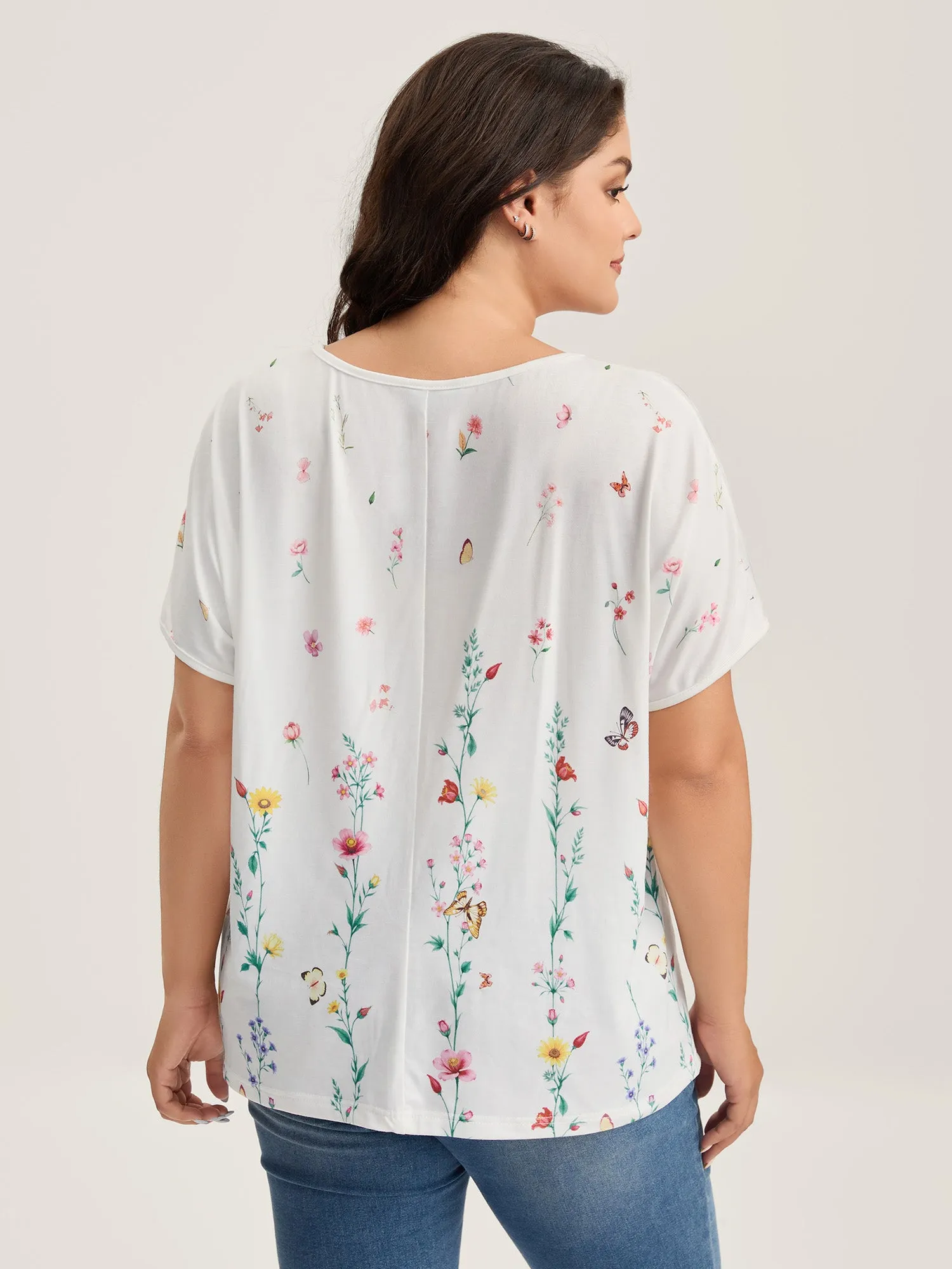 Stretchy Floral Print Round Neck T-Shirt sold by Bloomchic product image thumbnail 3