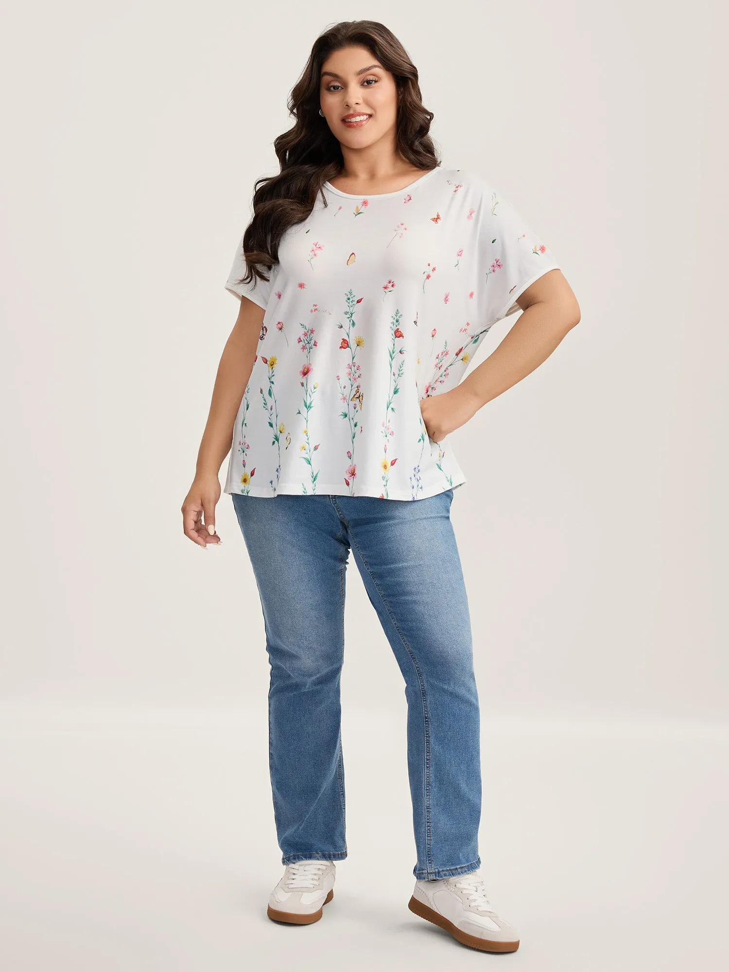 Stretchy Floral Print Round Neck T-Shirt sold by Bloomchic product image thumbnail 4