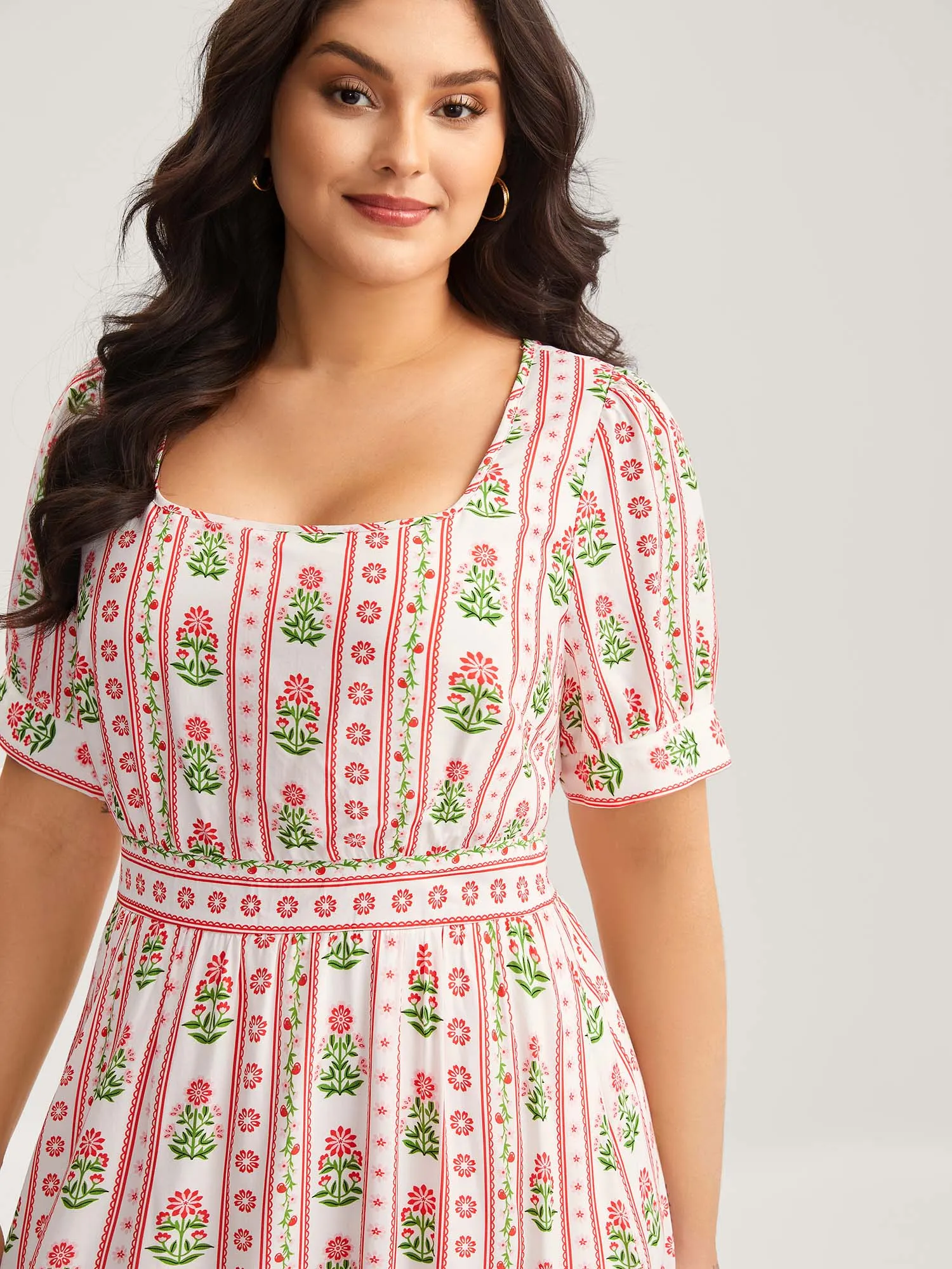 Floral Stripe Shirred Waist Midi Dress sold by Bloomchic