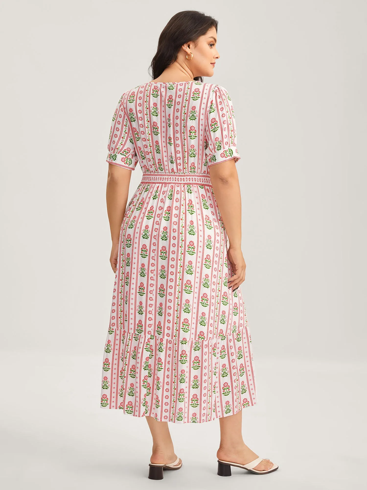 Floral Stripe Shirred Waist Midi Dress sold by Bloomchic product image thumbnail 4