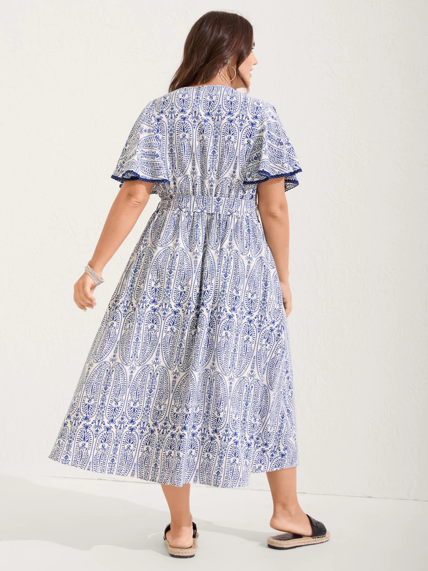 Rayon Paisley Print Cinched-Waist Midi Dress sold by Bloomchic product image thumbnail 4