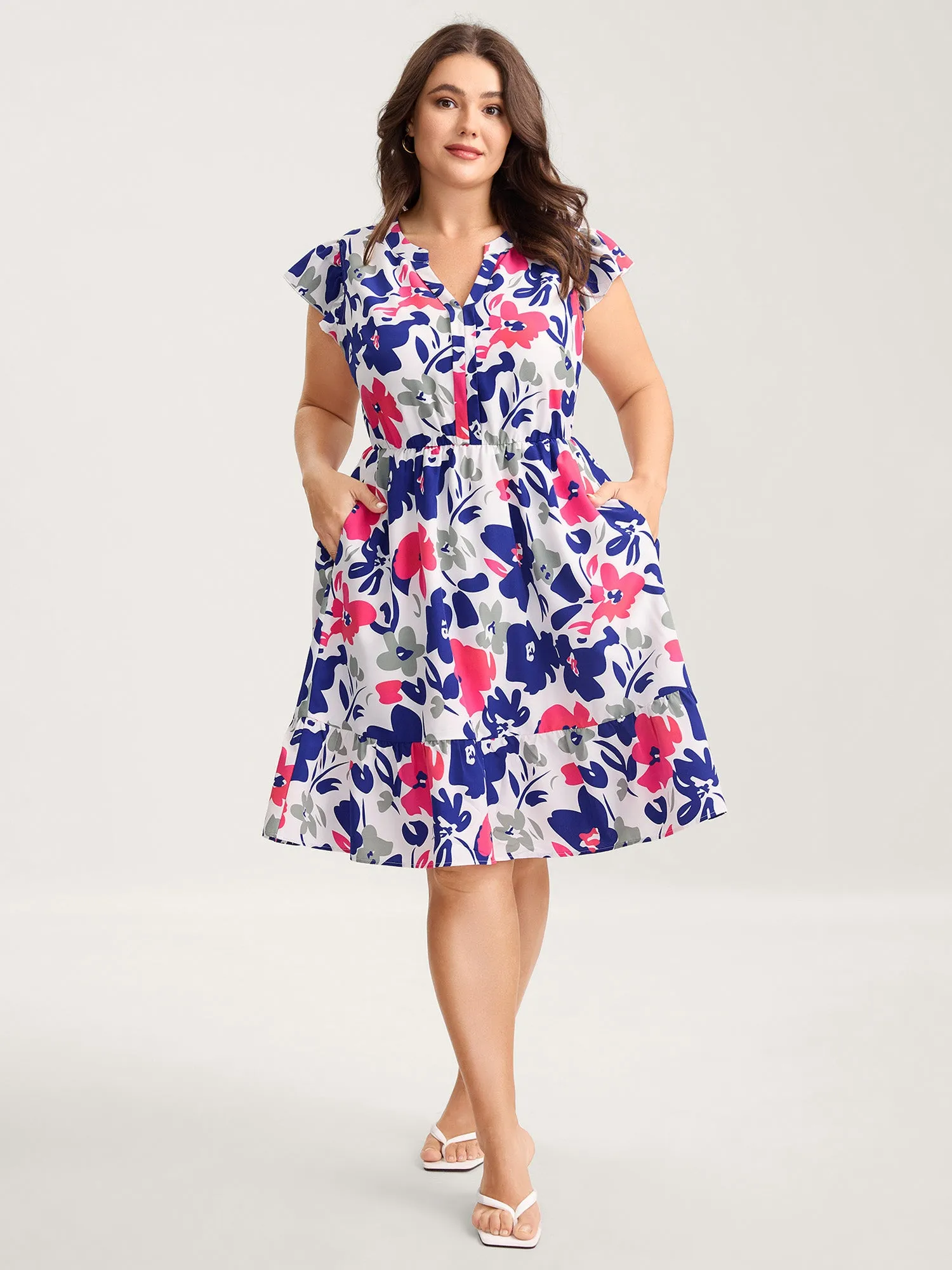 Color Block Floral Print Notched Midi Dress sold by Bloomchic product image thumbnail 3