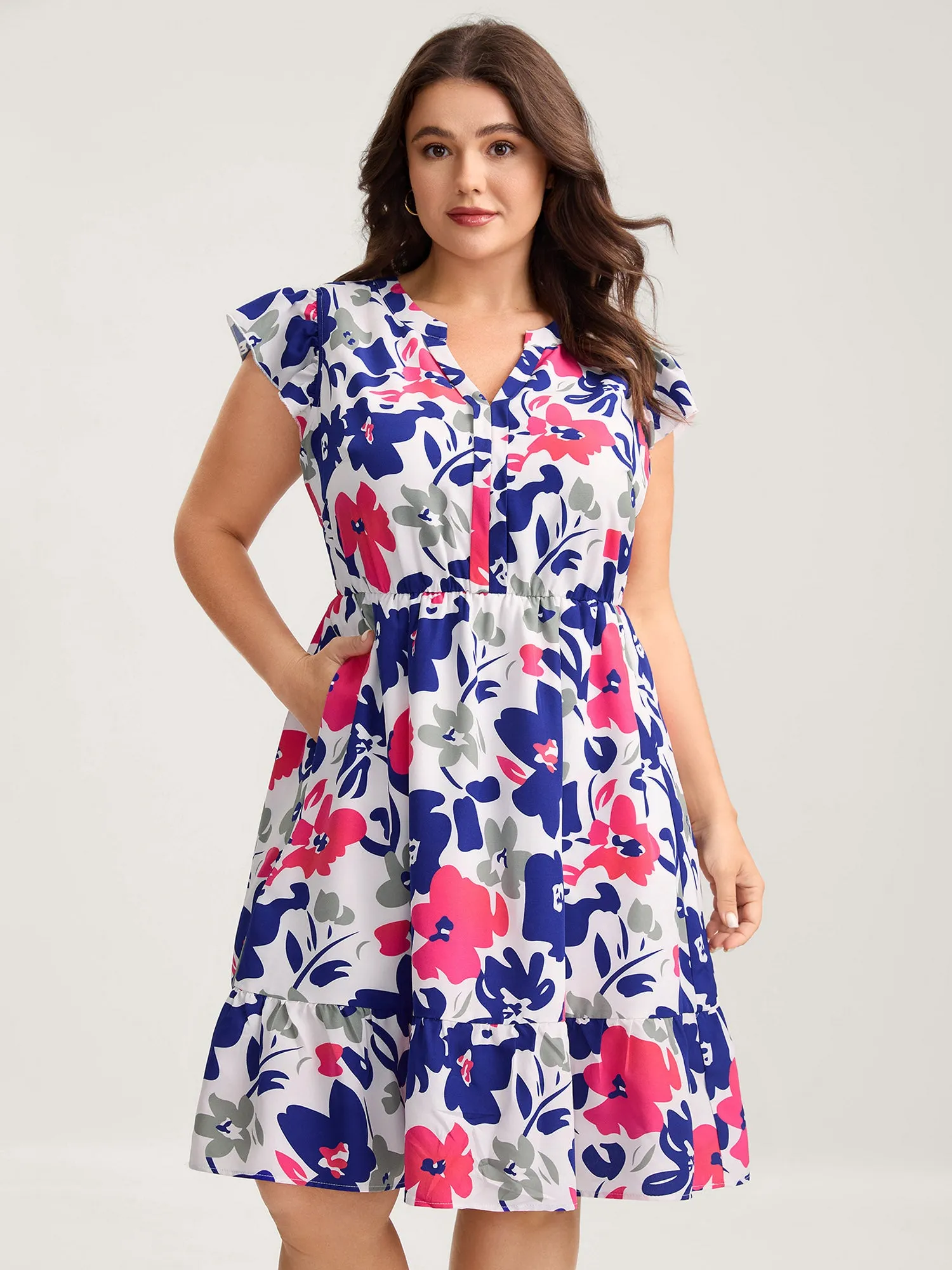 Color Block Floral Print Notched Midi Dress sold by Bloomchic