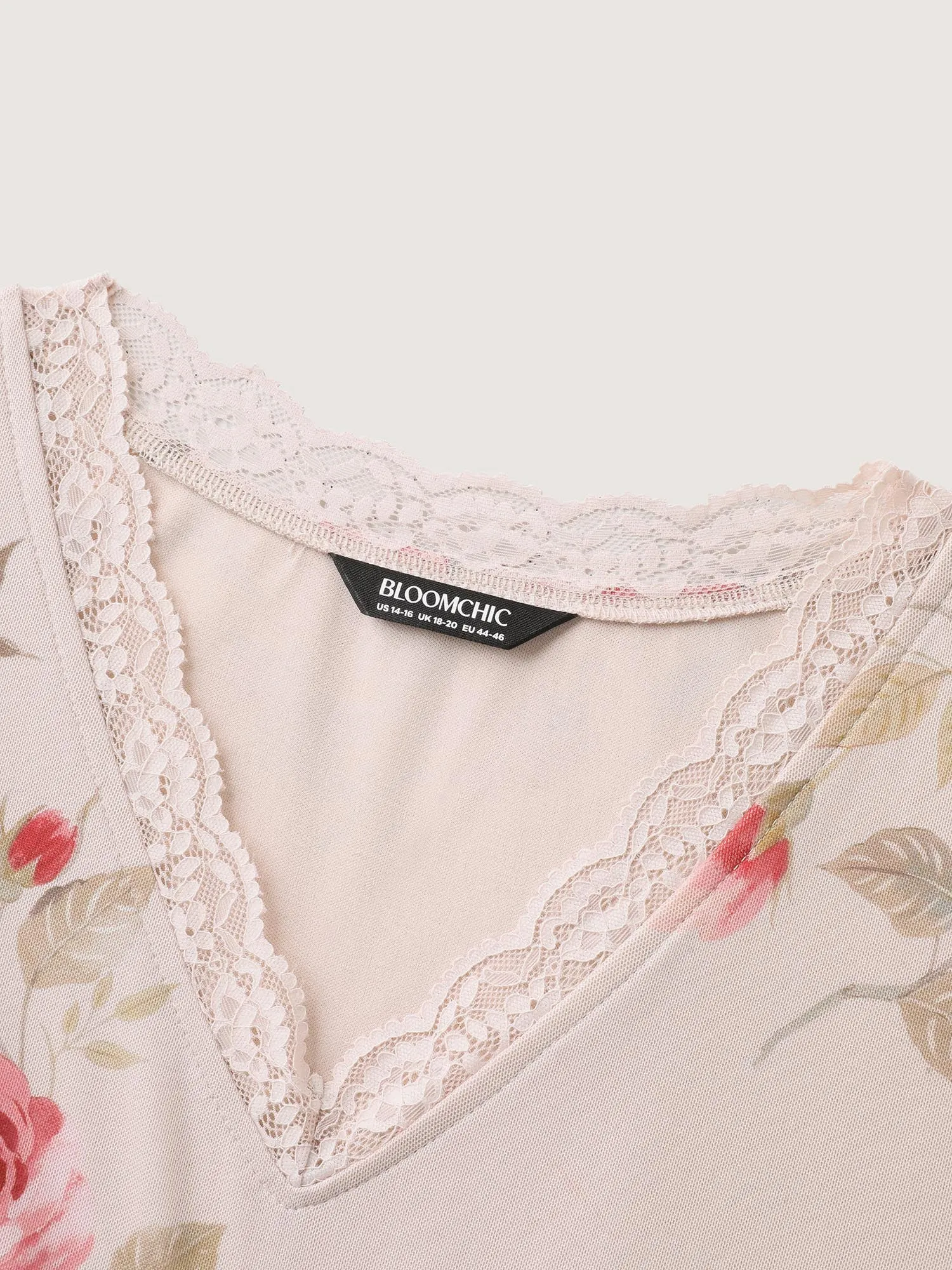 Stretchy Rosy Print Sheer Sleeve Knit Top sold by Bloomchic product image thumbnail 5