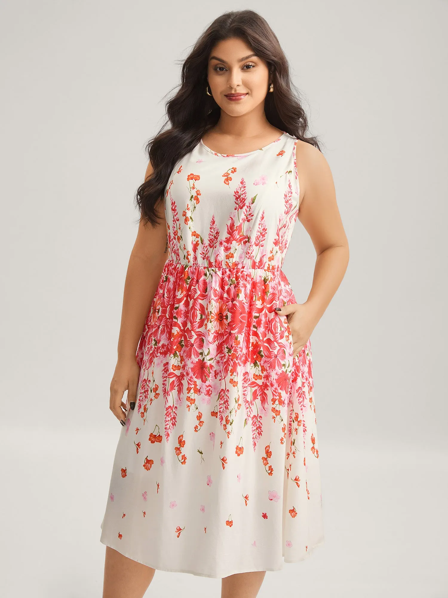 Floral Print Cinched-Waist Midi Dress sold by Bloomchic