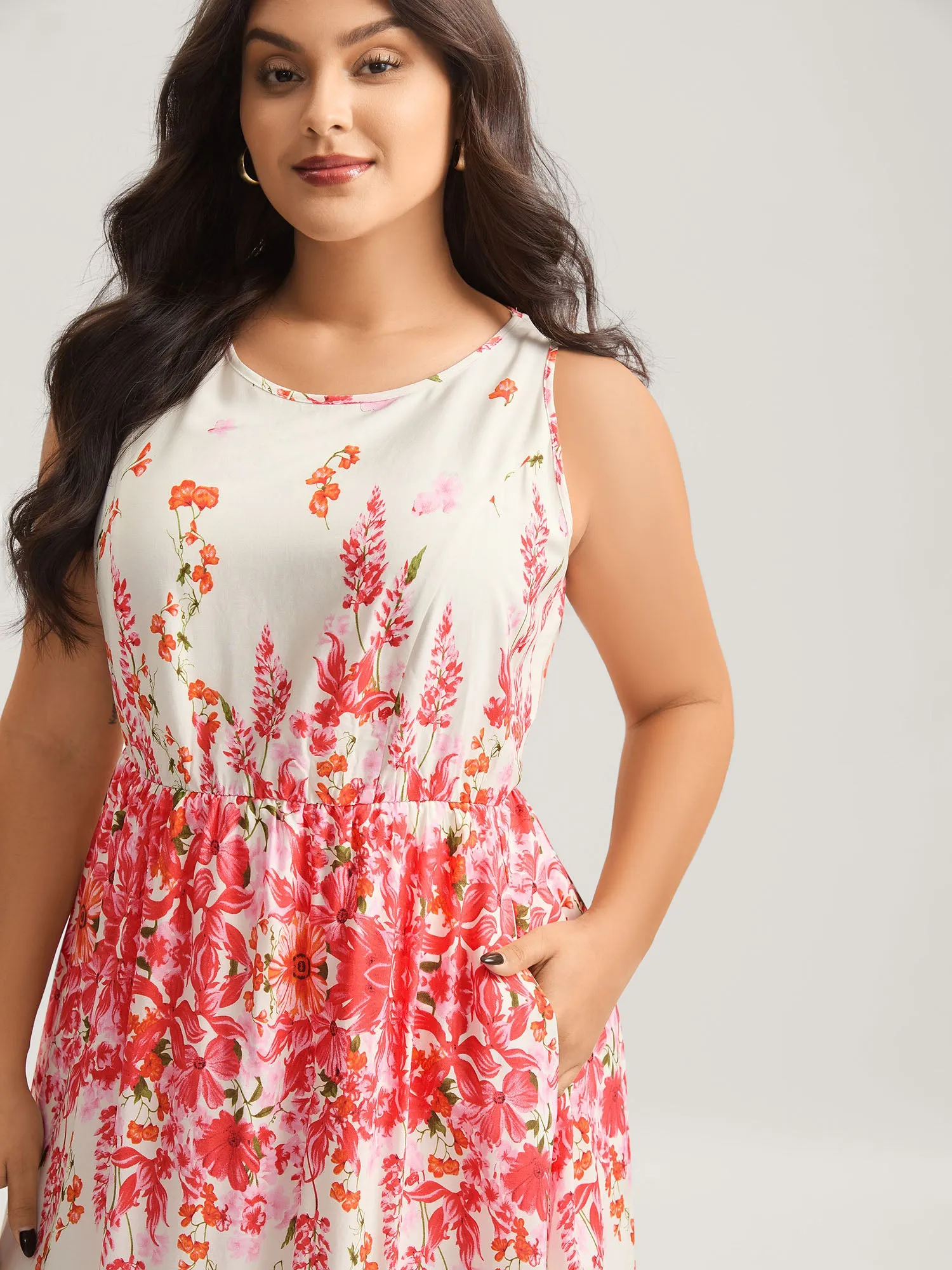 Floral Print Cinched-Waist Midi Dress sold by Bloomchic product image thumbnail 2