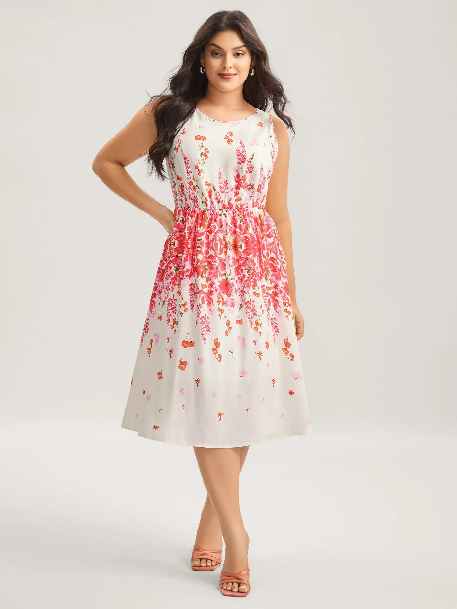 Floral Print Cinched-Waist Midi Dress sold by Bloomchic product image thumbnail 3