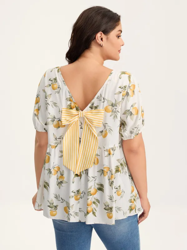 Citrus Print Bow Backless Blouse sold by Bloomchic
