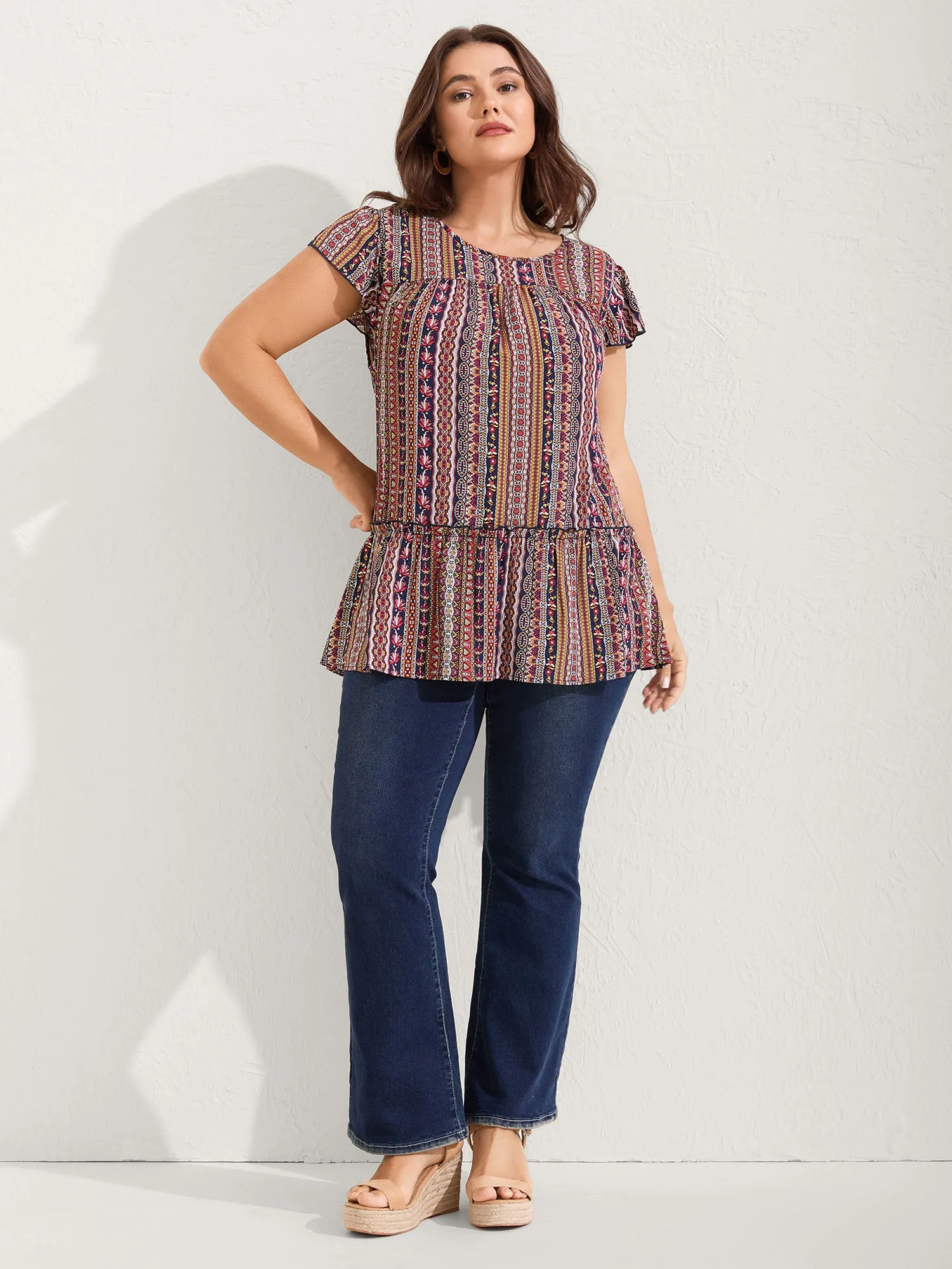 Boho Stripes Tiered Ruffle Blouse sold by Bloomchic product image thumbnail 3