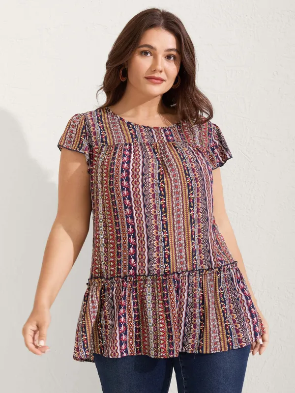 Boho Stripes Tiered Ruffle Blouse sold by Bloomchic