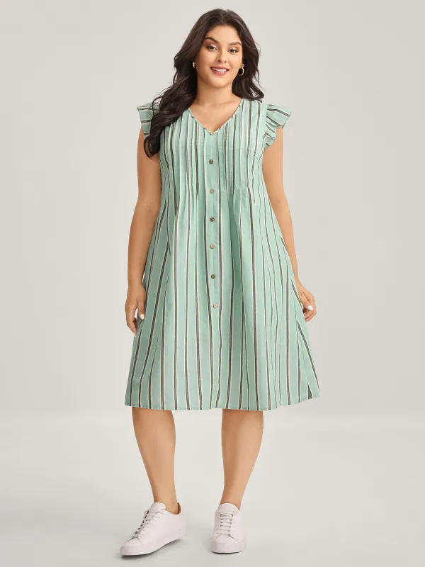 Pleated Front Stripes Pockets Midi Dress sold by Bloomchic
