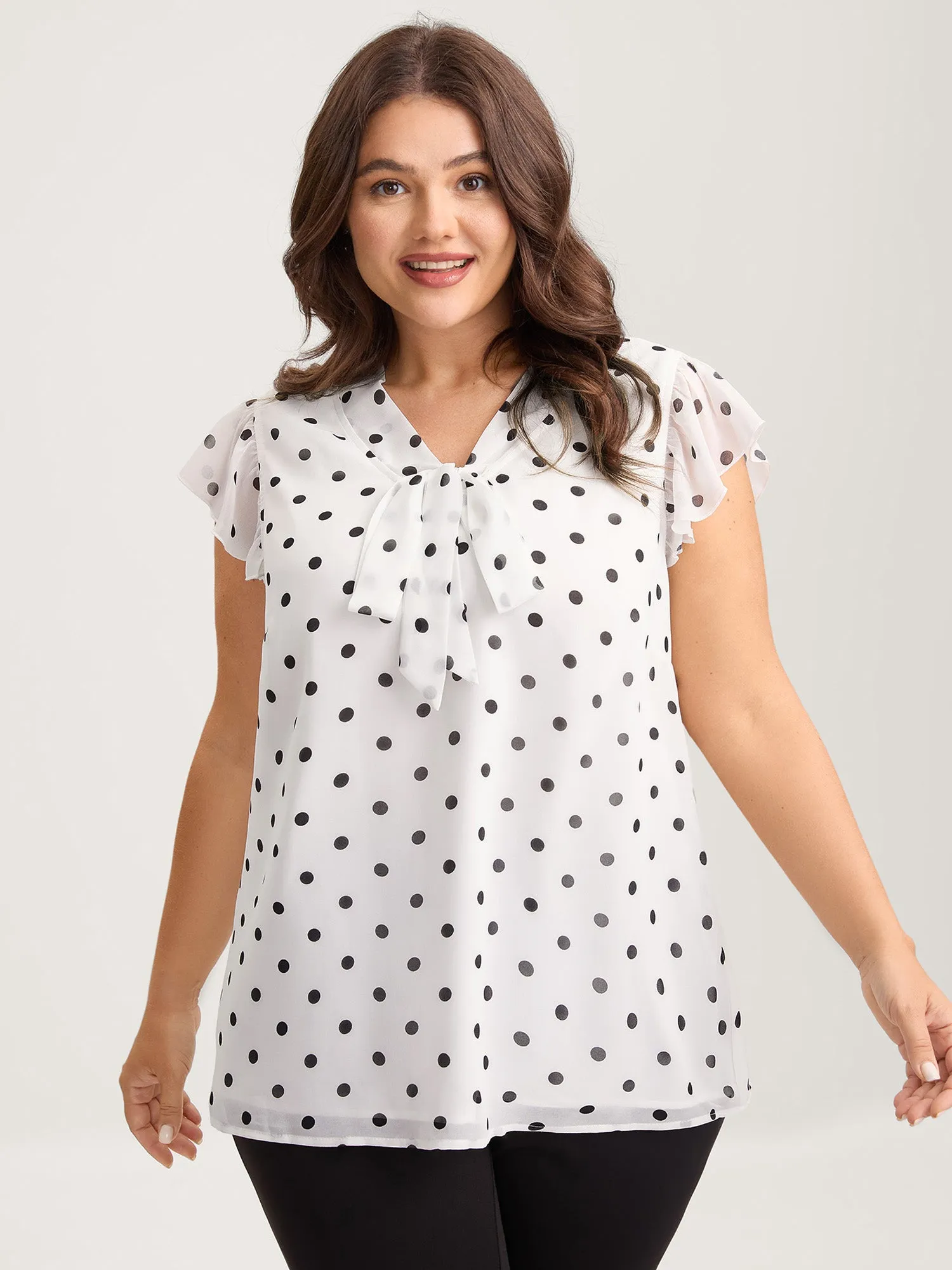 Polka Dot Ribbon Collar Blouse sold by Bloomchic