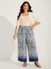 Abstract Floral Print Shirred Wide-Leg Pants sold by Bloomchic