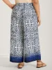 Abstract Floral Print Shirred Wide-Leg Pants sold by Bloomchic