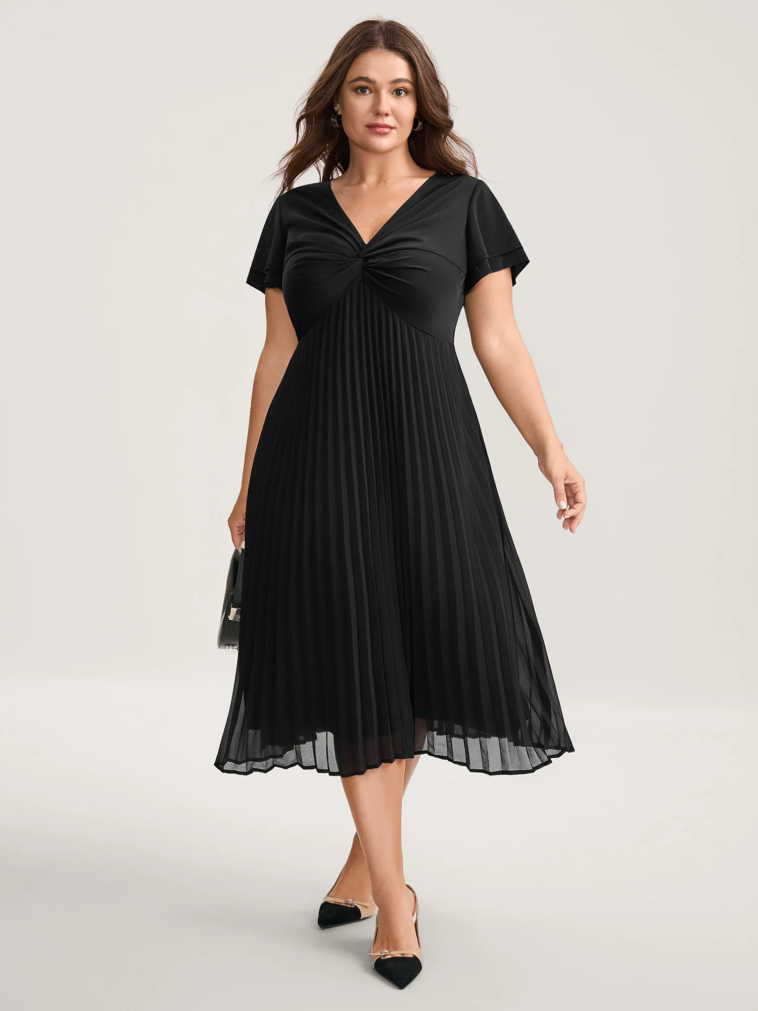 Crossover Bodice Plicated Detail Midi Dress sold by Bloomchic