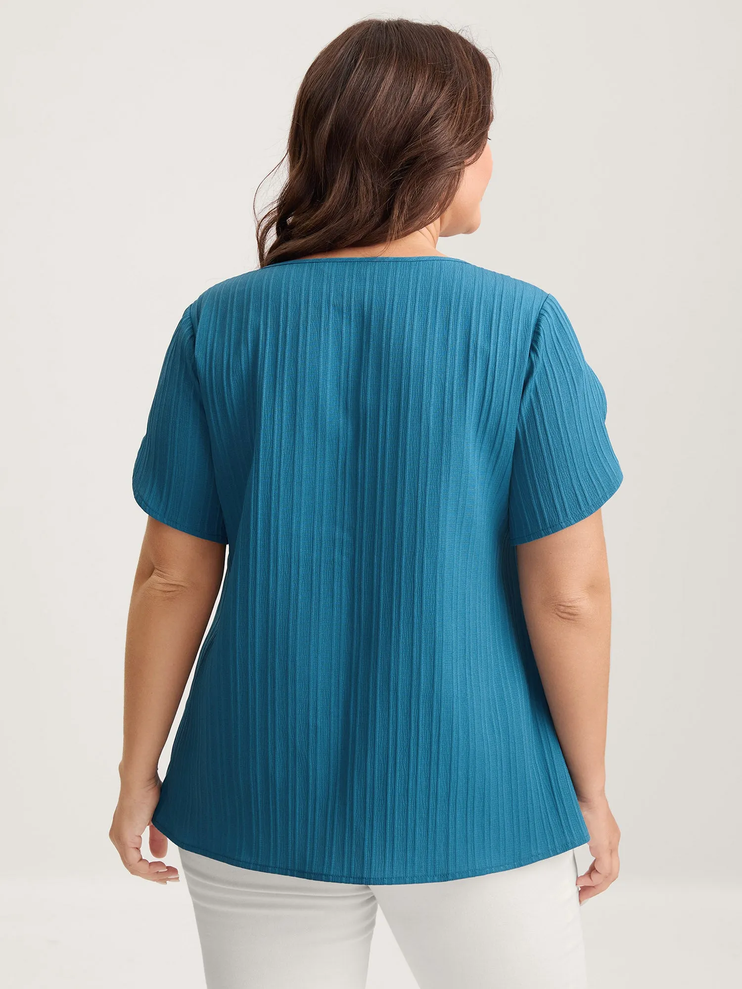 Textured Petal Sleeve Asymmetrical Neck Blouse sold by Bloomchic product image thumbnail 4