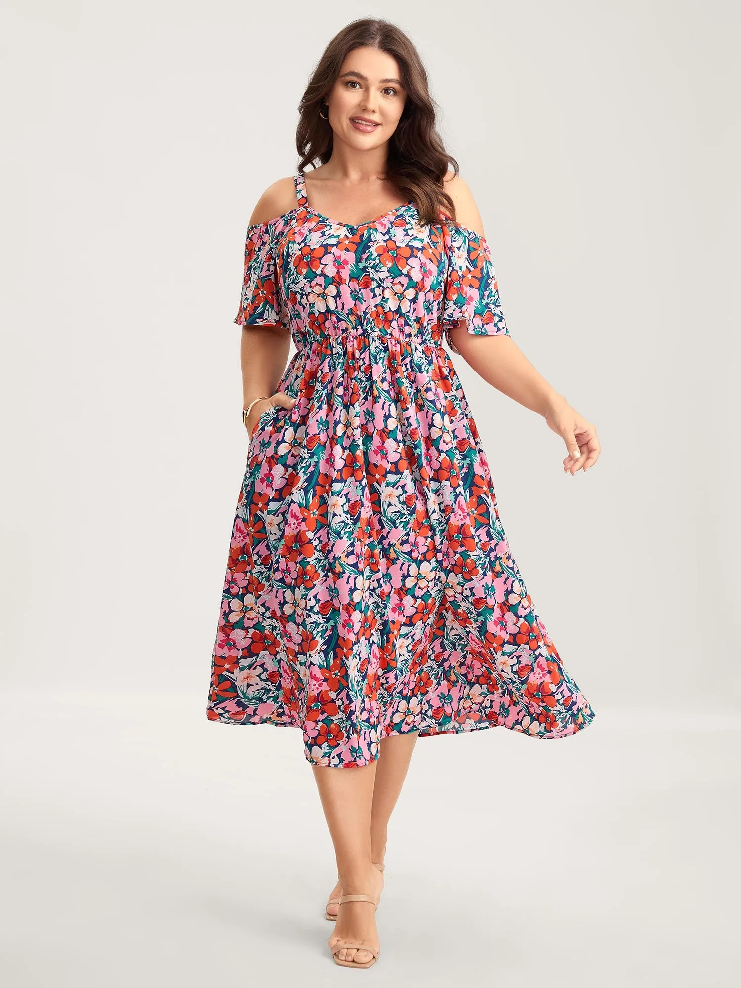 Floral Print Off-Shoulder Pockets Midi Dress sold by Bloomchic