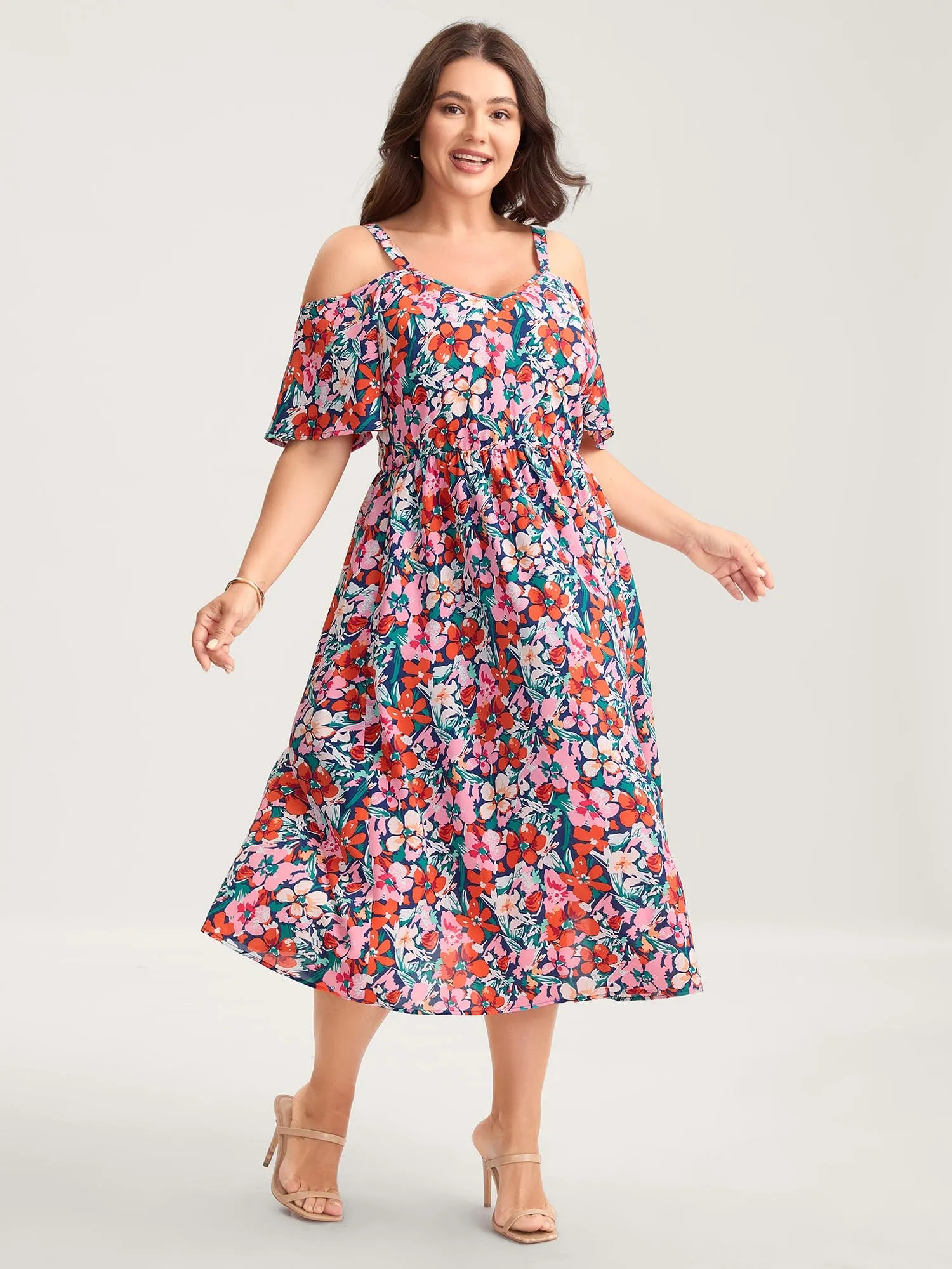 Floral Print Off-Shoulder Pockets Midi Dress sold by Bloomchic product image thumbnail 3