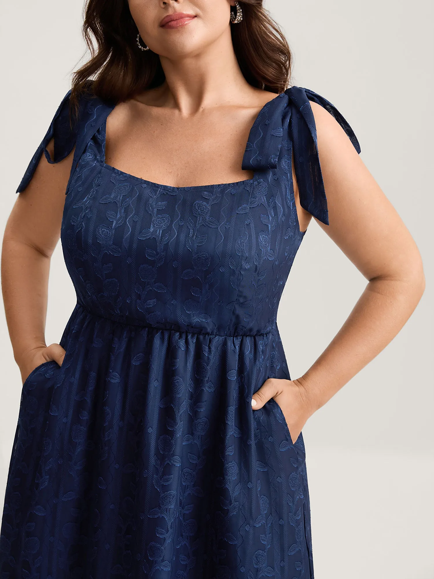 Textured Shoulder Tie Cami Midi Dress sold by Bloomchic product image thumbnail 2