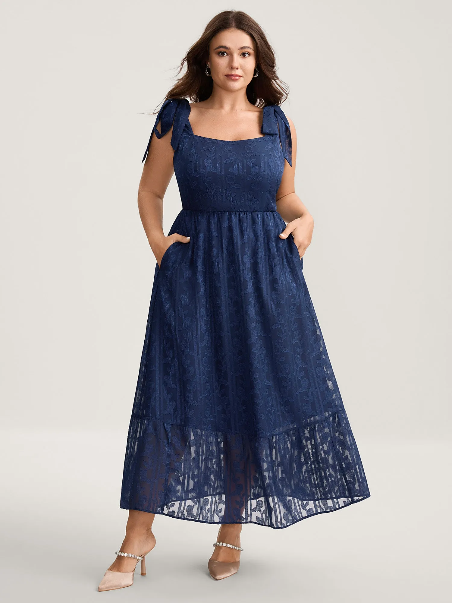 Textured Shoulder Tie Cami Midi Dress sold by Bloomchic product image thumbnail 3