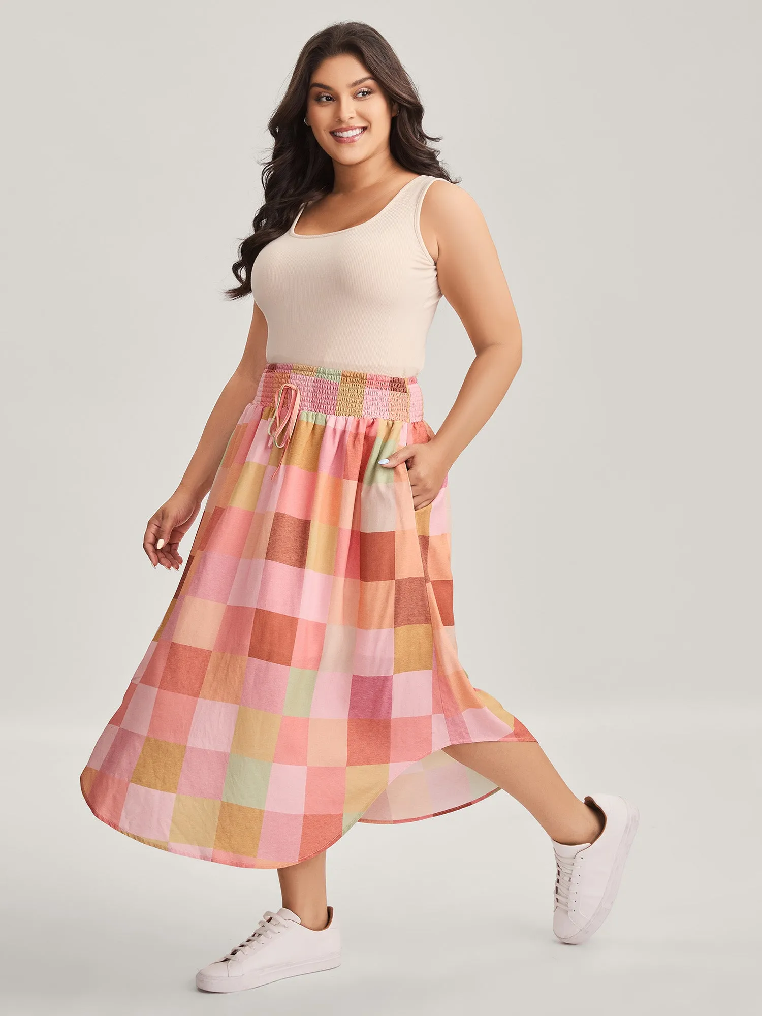 Colorful Patchwork Shirred Waist Midi Skirt sold by Bloomchic product image thumbnail 2